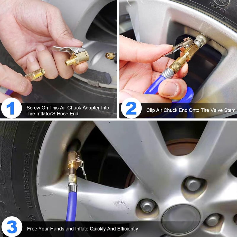 ptiysta 2pcs Locking Tire Air Chuck,Brass Tire Inflation Hose Adapter,Tire Nozzle With Tire Valve Threads,Unscrewed Connection Converted To Locking Connection,No Air Leakage On Chuck Air Compressor Pump Clip - Image 4